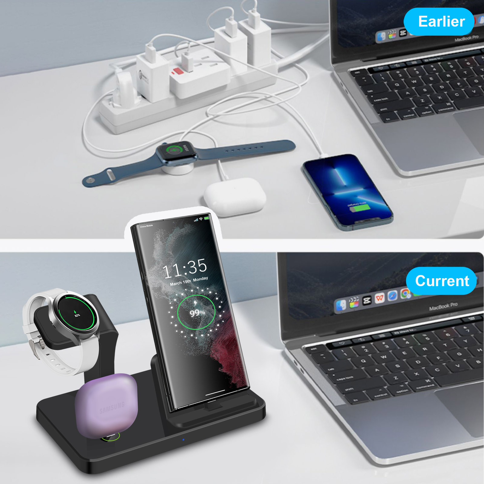 Desk 3 in 1 Type C Port Wirele - Watch Charger Cable 评论和价格